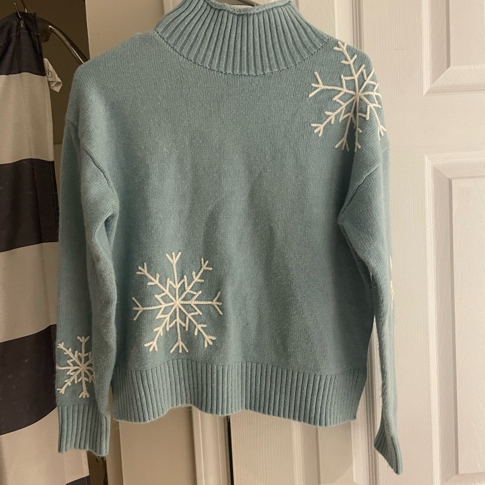 Sundance Light Blue Sweet‎ Snowflake Turtleneck Sweater XS - Picture 2 of 5